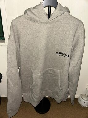 Essentials Light Gray Men's Pullover Hoodie And matching Shortset Chest Logo
